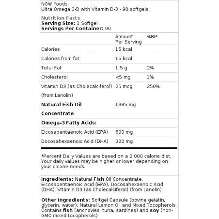 Ultra Omega 3-D avec Vitamine D-3 - 180 softgels