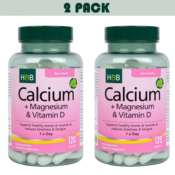 Calcio + Magnesio y Vitamina D - 120 comprimidos veganos - 2 PACK