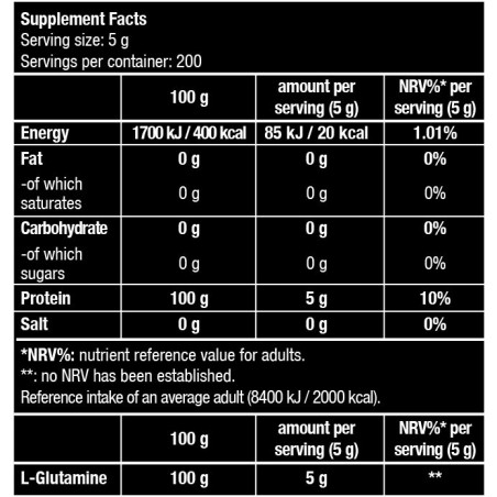 Biotech 100% L-Glutamine (500 g) composition