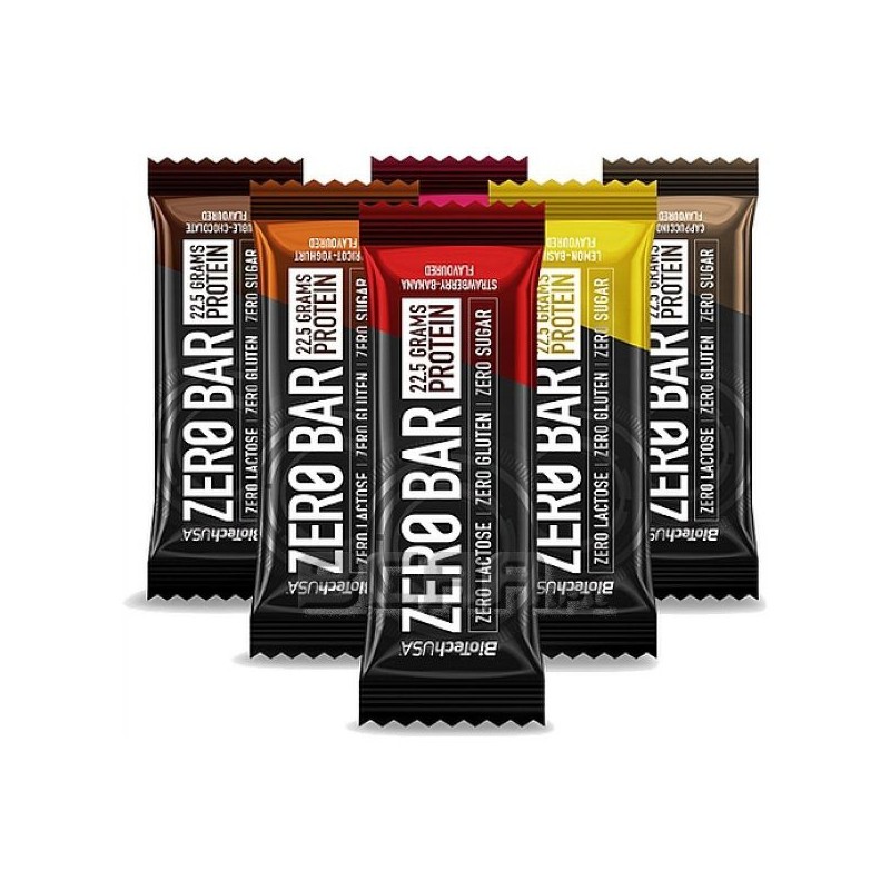 Zero Bar (boite de 20 barres de 50 g), barre proteinée sans sucre de Biotech USA